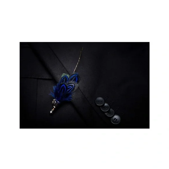 Men’s Handmade Faux Leather and Natural Feather Pre Tied Bow Tie and Lapel Set - Picture 3 of 3